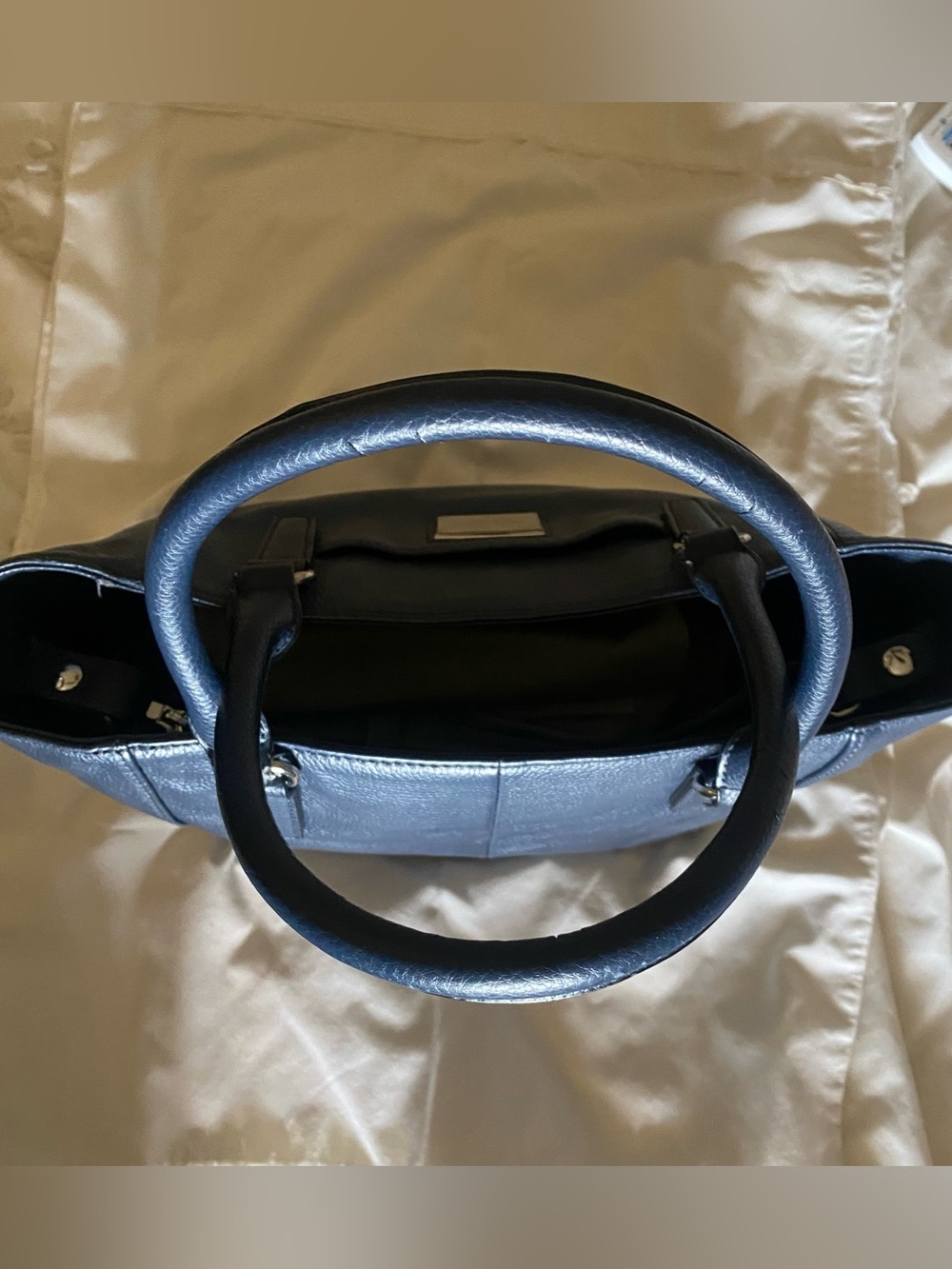 TIGNANELLO  Dark Blue Pebbled Leather Structured Tote with a Removable Bag - Picture 6 of 15